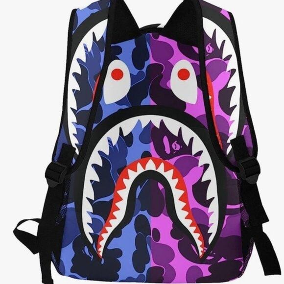New Shark Teeth Backpacks Travel Daypack Bags For Kids (Blue Purple) - Picture 1 of 10